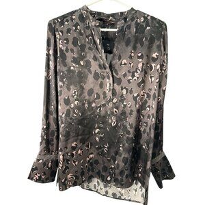 GoSilk V Neck 100% Silk Blouse, Metallic Cuff Washable Size S, Pre-owned EUC